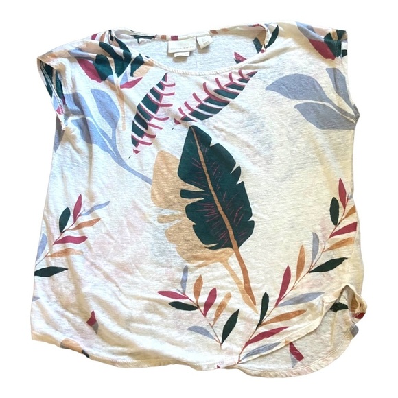Cynthia Rowley 100% Linen Popover Tee Top Sz L Palm Leaf Print - Picture 1 of 3